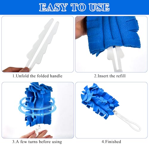 20Pcs Fleece Duster Refills, Reusable Dusters Compatible with Swiffer with 3pcs Handles, Washable Dusters Pads for Cleaning Ceiling Hardwoods Window Kitchen Floor 5 Colors