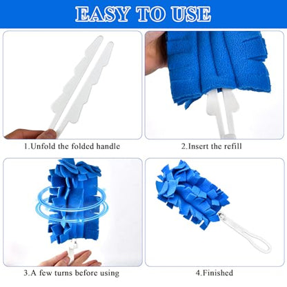 20Pcs Fleece Duster Refills, Reusable Dusters Compatible with Swiffer with 3pcs Handles, Washable Dusters Pads for Cleaning Ceiling Hardwoods Window Kitchen Floor 5 Colors