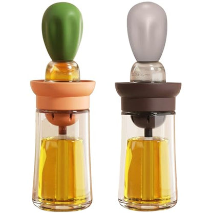 Oil Dispenser with Brush - 2 Pack Olive Oil Dispenser, 2 IN 1 Oil Dispensing Bottle with Basting Brush for Cooking Frying Baking Kitchen, T-OB21 Grey+Green - color: Grey+Green
