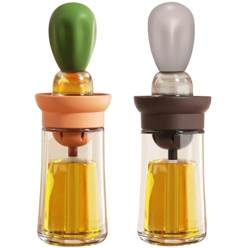 Oil Dispenser with Brush - 2 Pack Olive Oil Dispenser, 2 IN 1 Oil Dispensing Bottle with Basting Brush for Cooking Frying Baking Kitchen, T-OB21 Grey+Green - color: Grey+Green