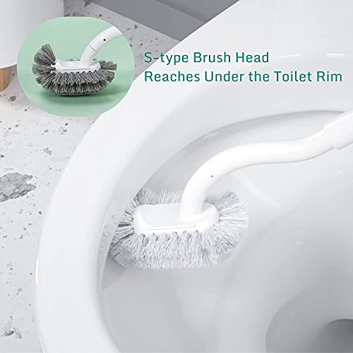 Toilet Brush with Holder,Curved Design Angled Clean Tool with Wood Handle,Wall Mounted Toilet Brushes Set for Bathroom