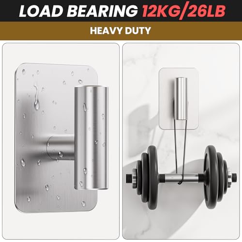Heavy Duty Adhesive Hooks - 26lb Max, Sticky Wall Hooks Waterproof Stainless Steel for Hanging Towel, Coat, Robe, Towel Hooks Stick on Bathroom, Kitchen, Shower, Door (Silver, 4 Pack) - color: Silver-Cylinder