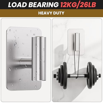 Heavy Duty Adhesive Hooks - 26lb Max, Sticky Wall Hooks Waterproof Stainless Steel for Hanging Towel, Coat, Robe, Towel Hooks Stick on Bathroom, Kitchen, Shower, Door (Silver, 4 Pack) - color: Silver-Cylinder