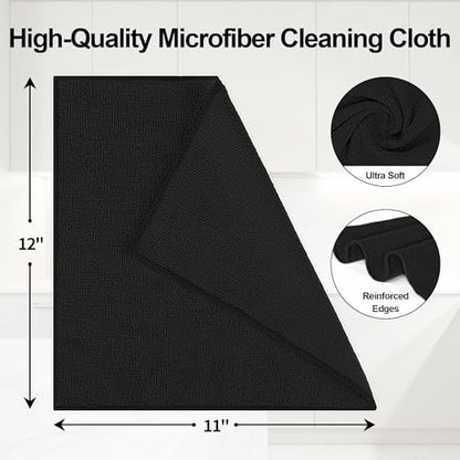 Microfiber Cleaning Cloth, 12 Pack Black Cleaning Rags,12" X 11" Lint Free Dish Towels Wash Cloths, Reusable Microfiber Towels for Home and Kitchen Bathroom Apartment Cleaning Supplies - color: Black, size: 12 Pack