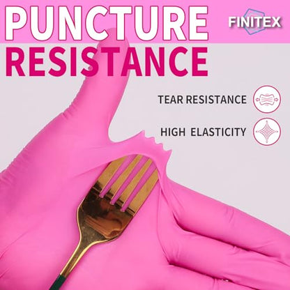 FINITEX Nitrile Disposable Latex-Free Gloves - 3.5mil 100/1000PCS Powder-Free Latex Free Cleaning Medical Exam Food Gloves - color: Rose Red (Medium 100)