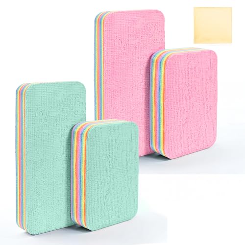 LEAVAQ Peelable Microfiber Sponges 4 Pack – 12-Layer Tear Away PVA Cleaning Pads, Ultra Absorbent Non-Scratch Rainbow Sponge for Kitchen Dish, Countertop, Bathroom, Glass & Car Cleaning