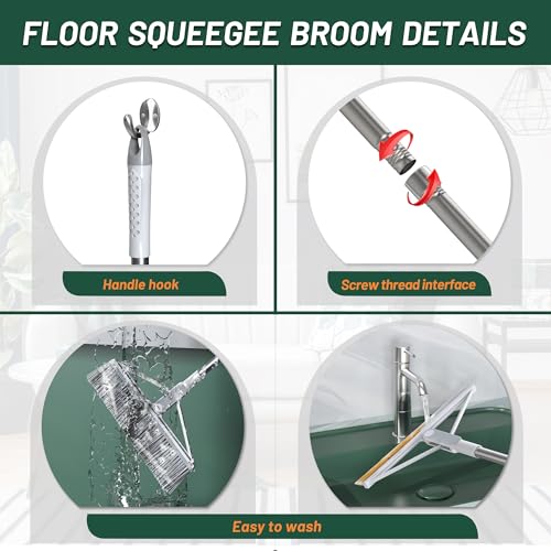 KOLLIEE 2 in 1 Floor Squeegee Broom Set Window Long Handle Rubber Squeegee Brush Mop Kit with Adjustable Handle 120° Rotating Angle Head for Wet Room Hard Floor Outdoor - size: Grey Broom and Floor Squeegee