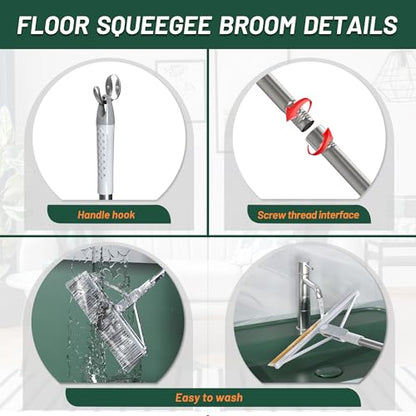KOLLIEE 2 in 1 Floor Squeegee Broom Set Window Long Handle Rubber Squeegee Brush Mop Kit with Adjustable Handle 120° Rotating Angle Head for Wet Room Hard Floor Outdoor - size: Grey Broom and Floor Squeegee