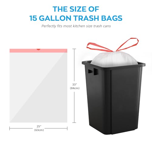 Ultra Thick 15 Gallon Drawstring Trash Bags, 108 Count Heavy Duty Large Plastic Garbage Bag, Leak Proof Trash Can Liners for Tall Kitchen Home Office Lawn Outdoor, White