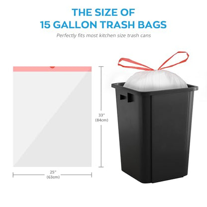Ultra Thick 15 Gallon Drawstring Trash Bags, 108 Count Heavy Duty Large Plastic Garbage Bag, Leak Proof Trash Can Liners for Tall Kitchen Home Office Lawn Outdoor, White