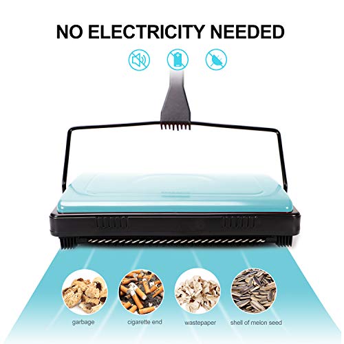 Yocada Carpet Sweeper Cleaner for Home Office Low&Undercoat Carpets Rugs Pet Hair Dust Scraps Paper Small Rubbish Cleaning with a Brush Blue