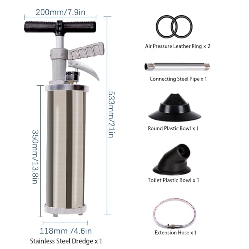 Portable High Pressure Kinetic Toilet Plunger Air Drain Blaster Pump for Bath Toilets Bathroom Shower Kitchen Clogged Pipe - color: Gray