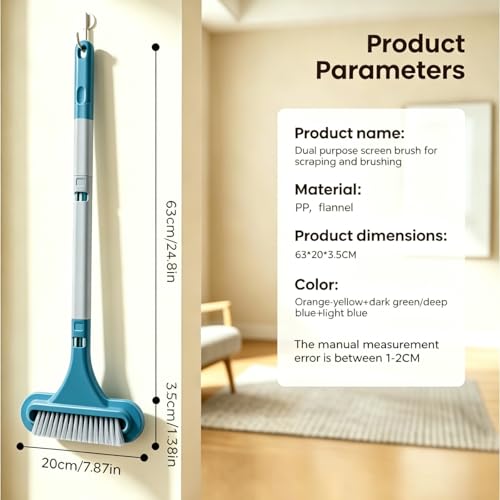 Window Screen Cleaning, 3 in 1 Mesh Window Screen Cleaning Brush with Squeegee, Wet Dry Dual-Use Multi-Purpose Cleaning Tool for Dusty Corners, Patio Door and Porch Screens (Blue)
