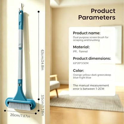 Window Screen Cleaning, 3 in 1 Mesh Window Screen Cleaning Brush with Squeegee, Wet Dry Dual-Use Multi-Purpose Cleaning Tool for Dusty Corners, Patio Door and Porch Screens (Blue)