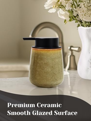 INGOFIN Ceramic Lotion Dispenser - 12 oz Refillable Hand Soap Dispenser Bathroom, Modern Liquid Soap Dispenser with Pump, Dish Dispenser for Kitchen,Kiln-Glazed Earthy Greenish-Brown - color: Kiln-glazed Greenish Brown-liquid