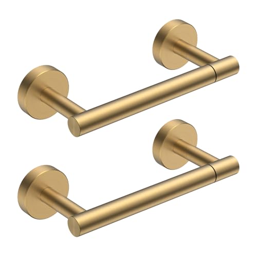 FORIOUS Toilet Paper Holder Wall Mount, Stainless Steel Rustproof Double Post Pivoting Tissue Roll Holder for Bathroom, Commercial Toilet Paper Dispenser (2 Pack, Brushed Gold) - color: Brushed Gold, size: Classic 2 Pack