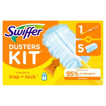 Dusters Starter Kit for Cleaning, Kit Includes 1 Handle and 5 Dusters - size: 5 count (pack of 1) + Handle
