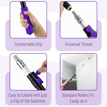 Bates- Telescopic Extension Pole, 6 Ft, Aluminum Alloy, Sturdy Multi-Purpose Extension Pole with Flip-Lock Design for Painting, Dusting and Cleaning - color: Black and Purple, size: 6 Ft, 1 Pack