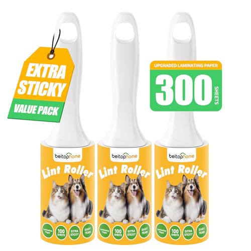 Lint Roller 3 Pack for Pet Hair & Clothes, Portable Sticky Lint Rollers with Ergonomic Handle, Extra Sticky Pet Hair Remover for Couch, Car, Furniture & Travel - size: 300Sheets+3 Handles