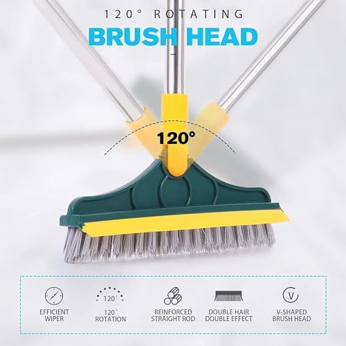 2-in-1 Bathroom Cleaning Brush with Wiper - Long Handle 180° Rotate Toilet Brush, Tiles Cleaning, Floor Scrub for Kitchen and Bathroom Accessories (2 in 1 Tiles Brush)