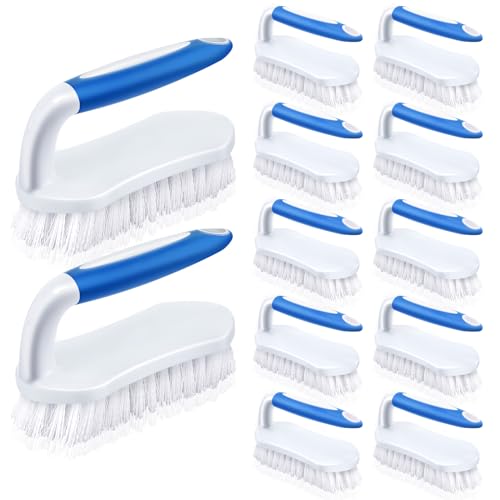 Lallisa 12 Pcs Scrub Brush for Cleaning with Handle Comfortable to Grip Heavy-Duty Flexible Stiff Bristles Scrubber Brushes Bulk for Shower Bathroom Carpet Kitchen Floor Tiles (Blue) - color: Blue