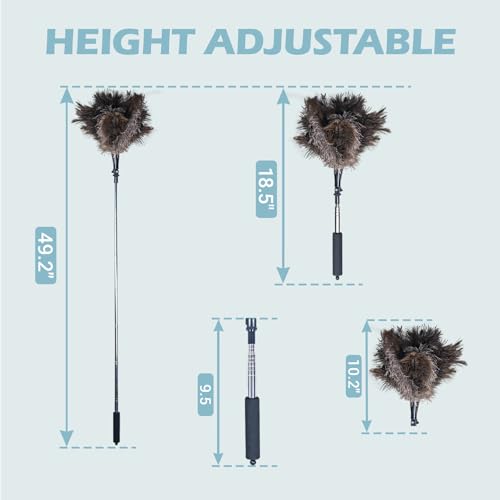 Feather Duster Extendable 22–47 Inch, Natural Ostrich Feather Duster with Long Handle for High Ceilings, Ceiling Fans, Walls，Furniture(Brown) - color: Brown