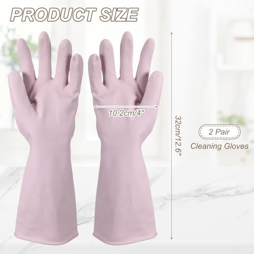uxcell Rubber Cleaning Gloves, Reusable Household Dishwashing Long Rubber Gloves - color: Pink Purple, size: Medium