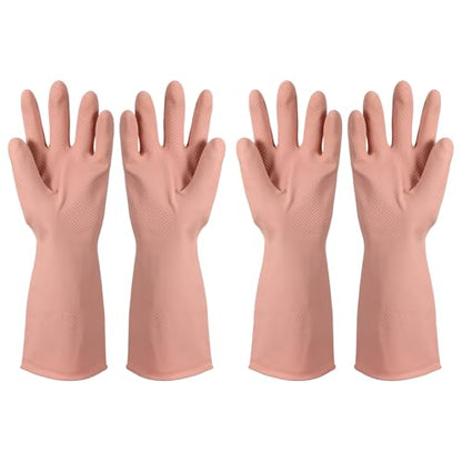 uxcell Rubber Cleaning Gloves, Reusable Household Dishwashing Long Rubber Gloves - color: Pink, size: Medium
