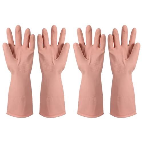 uxcell Rubber Cleaning Gloves, Reusable Household Dishwashing Long Rubber Gloves - color: Pink, size: Large