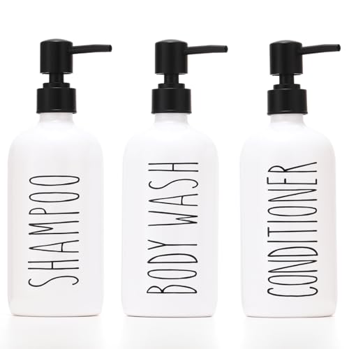 HOMCDALY Shampoo and Conditioner Dispenser Set of 3, 21oz Shower Soap Bottles with Pump, Refillable Shampoo Conditioner Body Wash Dispenser, Bathroom Shower Shampoo Bottles, shampoo container(P-White) - color: White-21oz