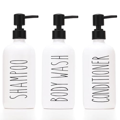 HOMCDALY Shampoo and Conditioner Dispenser Set of 3, 21oz Shower Soap Bottles with Pump, Refillable Shampoo Conditioner Body Wash Dispenser, Bathroom Shower Shampoo Bottles, shampoo container(P-White) - color: White-21oz