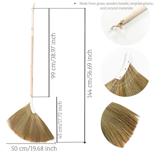 Natural Broom - Indoor Grass Broom - Long Handle Broomstick for House, Garage, Office, Lobby Room, Kitchen - color: Natural