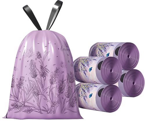 200pcs 2.6 Gallon Small Trash Bags Tearing-Free Drawstring for Bathroom Office Home Bedroom Trash Can with Purple Lavender Printed Garbage Basket Bags (2.6 Gallon Purple, 200 Count) - size: 1 Count (Pack of 200)