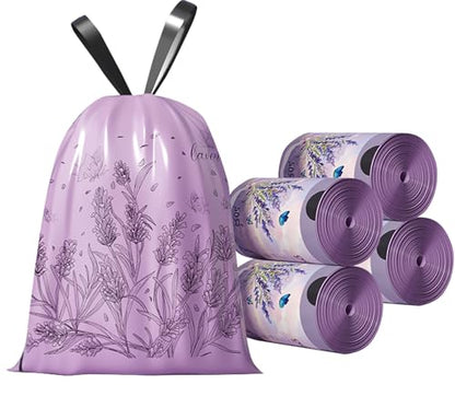 200pcs 2.6 Gallon Small Trash Bags Tearing-Free Drawstring for Bathroom Office Home Bedroom Trash Can with Purple Lavender Printed Garbage Basket Bags (2.6 Gallon Purple, 200 Count) - size: 1 Count (Pack of 200)