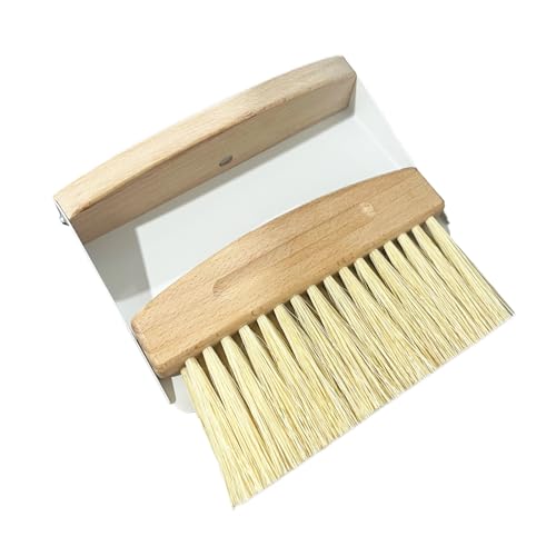 Mini Broom and Dustpan Set Small Metal Dustpan and Brush Set Hand Whisk Broom for Home Office Desktop Sofa Pet Care Household Cleaning (sisal Hemp bristles, White) - color: White