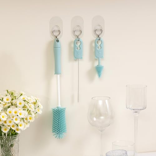 Chemimoso Silicone Bottle Cleaning Brush, 13.4in Long Handle Water Cup Bottles Cleaner for Baby Bottles, Stanley Mug, Sports Bottle, Glass Vase, with a Tiny Cup Lid Gap Cleaning Brush, z Blue - style: Straight, Blue