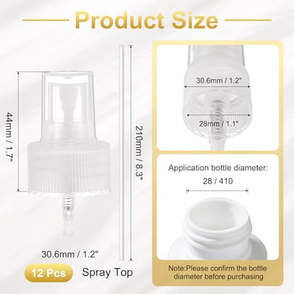 uxcell Spray Top 12Pcs 28/410 Plastic Fine Mist Reusable Replacement Clear | Spray Bottle Pump Plastic Top Reusable Replacement for Cosmetic Perfume and Body Sprays Bottle - color: Clear, size: 28/410
