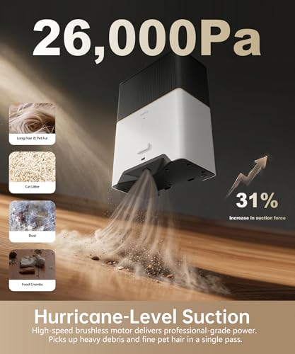 Touchless Vacuum Automatic Dustpan, Bagged Design with Replaceable Dust Bags, Up to 3-Month No Cleaning, 26,000Pa Powerful Suction, One-Touch Auto & Manual Mode for Pet Hair Kitchen & Salon - color: White