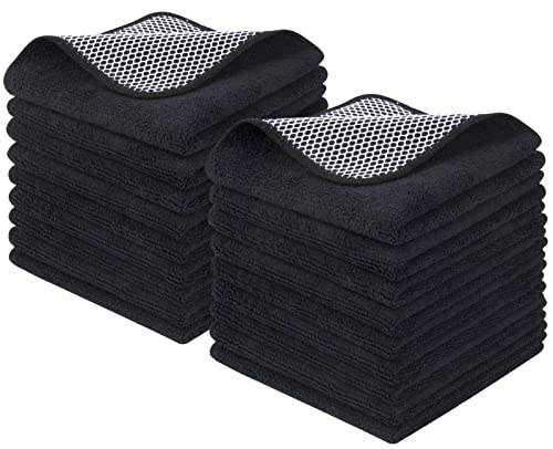 KinHwa Kitchen Washcloths for Dishes Absorbent Microfiber Dish Cloths Quick Dry Dish Rags with Poly Scour Scrub Side Ideal for Kitchen Cleaning (Black, 12inchx12inch 18 Pack) - color: Black, size: 12inchx12inch 18 Pack