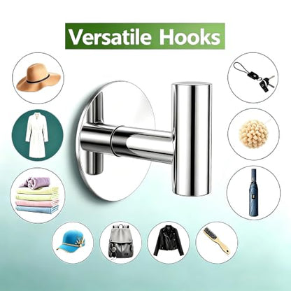 Heavy Duty Adhesive Hooks, Stainless Steel Towel Hooks for Bags, Towels, Robes, Hats, Aprons – No Drill Bathroom, Kitchen, Hotel Wall Hooks (Chrome, 4 Pack) - color: Chrome, size: Adhesive "T" Shape- 4 Pack