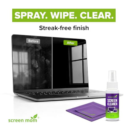 Screen Cleaner Spray and 2 Microfiber Cloths - 2oz Bottle by Screen Mom-Screen Cleaner Spray and Wipe for TV, Computer, Phone, iPad, Car Screen Cleaning Kit Electronic Cleaner Spray - size: 2oz