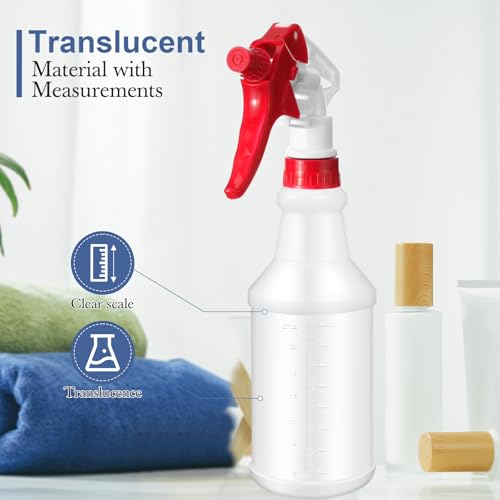 Zubebe 24 Pack 32 oz Plastic Spray Bottle Bulk Empty Leakproof Heavy Duty Spray Bottles for Cleaning Supplies Mist Bottles with Label and Adjustable Nozzle for Plant(Blue, Red, Green,Clear Scale) - color: Blue, Red, Green, style: Clear Scale
