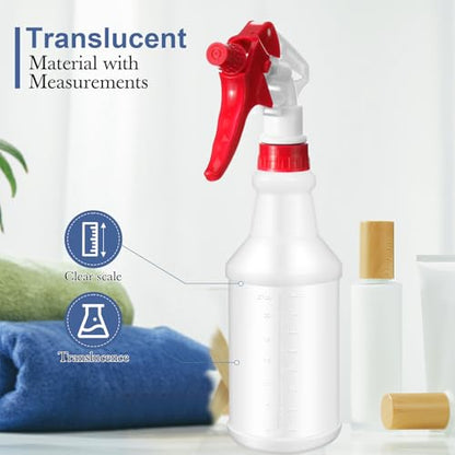 Zubebe 24 Pack 32 oz Plastic Spray Bottle Bulk Empty Leakproof Heavy Duty Spray Bottles for Cleaning Supplies Mist Bottles with Label and Adjustable Nozzle for Plant(Blue, Red, Green,Clear Scale) - color: Blue, Red, Green, style: Clear Scale