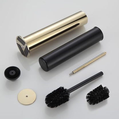 BGL Toilet Brush and Holder Set, Heavy Duty 304 Stainless Steel, Round Base and Long Handle for Bathroom Deep Cleaning, Drip-Proof, Space Saving for Storag, Polished Gold - color: Gold