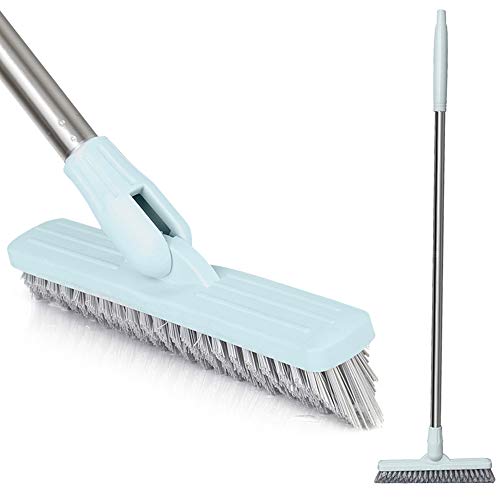 Affogato Floor Scrub Brush Bathroom Long Handle Bathtub Push Broom Shower Tile Grout Scrubber Rotatable Indoor Kitchen Scrubbing Cleaning Brush for Hard to Reach Areas - Light Blue - color: Light Blue, size: 35 Inches