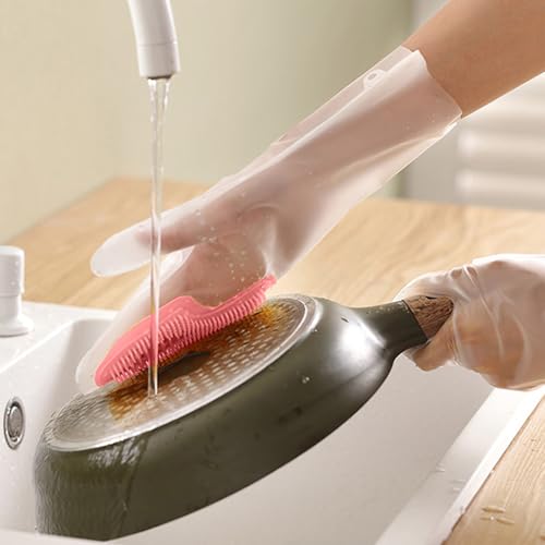1 Pair Magic Scrubber Gloves, Latex Waterproof Kitchen Gloves for Dish Washing & Laundry, Multi-Purpose Reusable Scrub Mitts