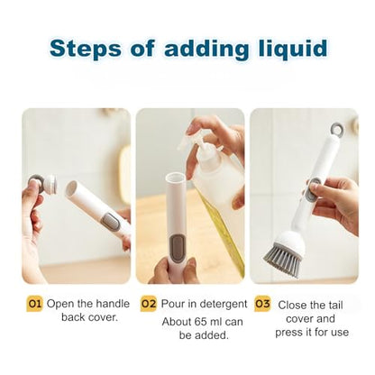 ANIS·KEBBR 2Pcs 360° Rotating Soap Dispensing Dish Brush Refillable for Kitchen Bathroom Cleaning 6x27cm