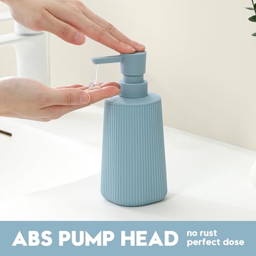 Small Soap Dispenser for Bathroom and Kitchen, Modern Farmhouse Striped Style Plastic Hand Soap Dish Soap Dispenser with Pump Light Blue - color: Light Blue