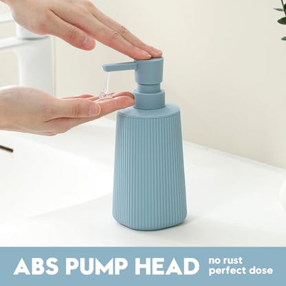 Small Soap Dispenser for Bathroom and Kitchen, Modern Farmhouse Striped Style Plastic Hand Soap Dish Soap Dispenser with Pump Light Blue - color: Light Blue