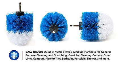 RevoClean 4 Piece Scrub Brush Power Drill Attachments-All Purpose Time Saving Kit-Perfect for Cleaning Grout, Tile, Counter, Shower, Grill, Floor, Kitchen, Blue & White